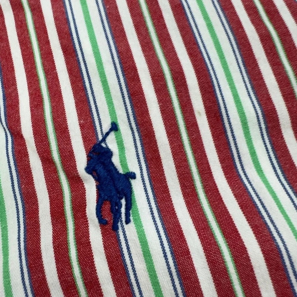 VTG Ralph Lauren Shirt Boys L (16/18) Red Striped Long Sleeve Button Down Logo